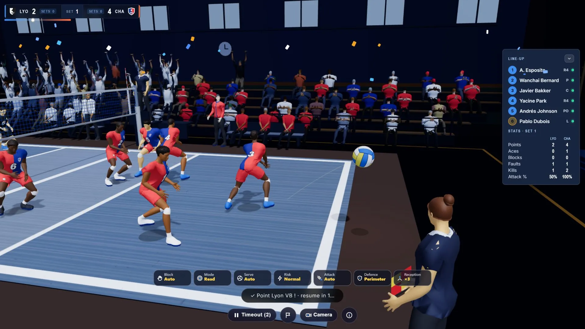 Attack at the net during an indoor match