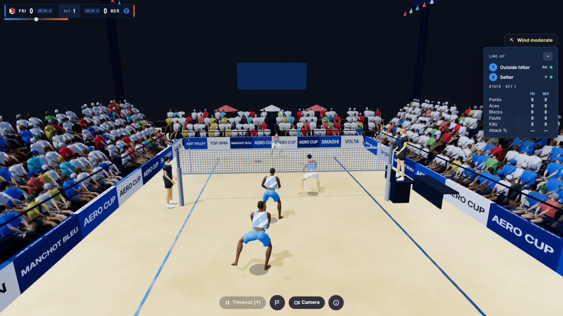 Rally during a beach volleyball match