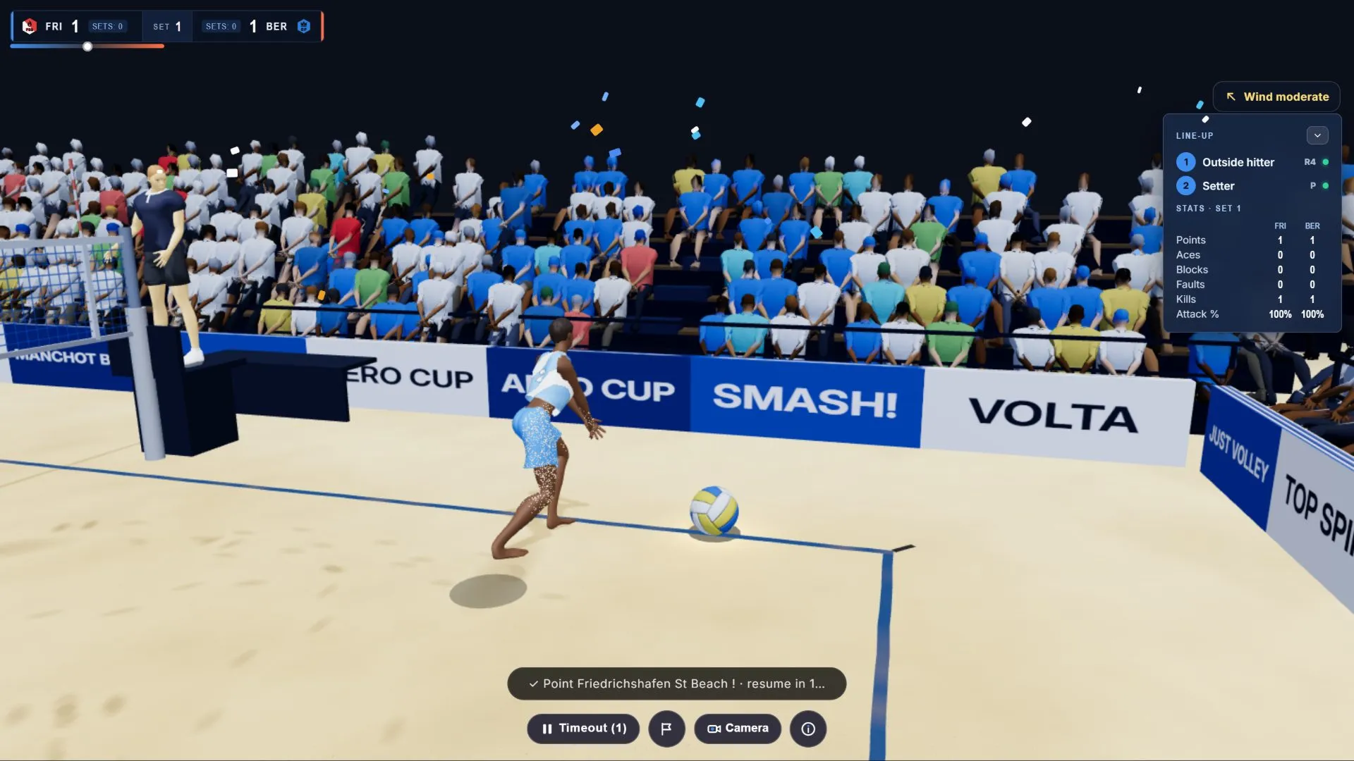 Close-up of a beach volleyball match