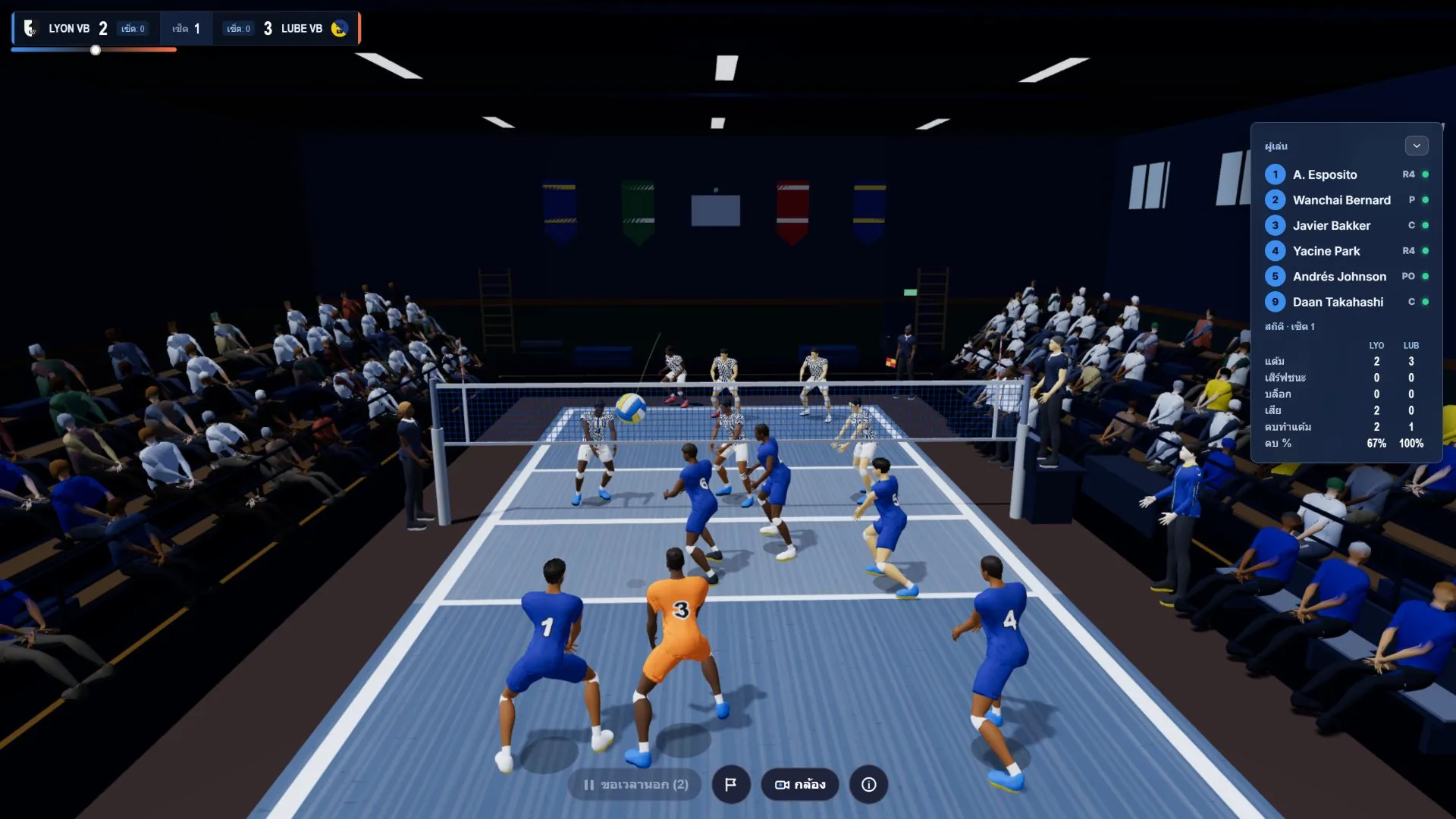 ภาพระยะใกล้ของแรลลี่ในร่ม พร้อมหน้าจอของเกม